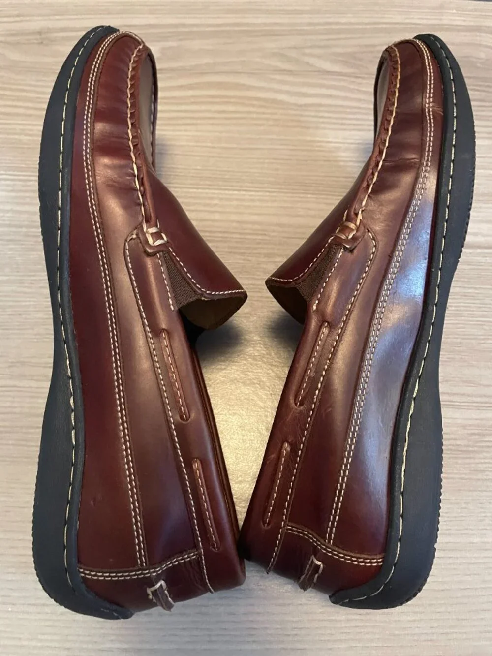 Johnston & Murphy Sheepskin Leather Loafers Men's 11M Brown Slip On Moc Toe